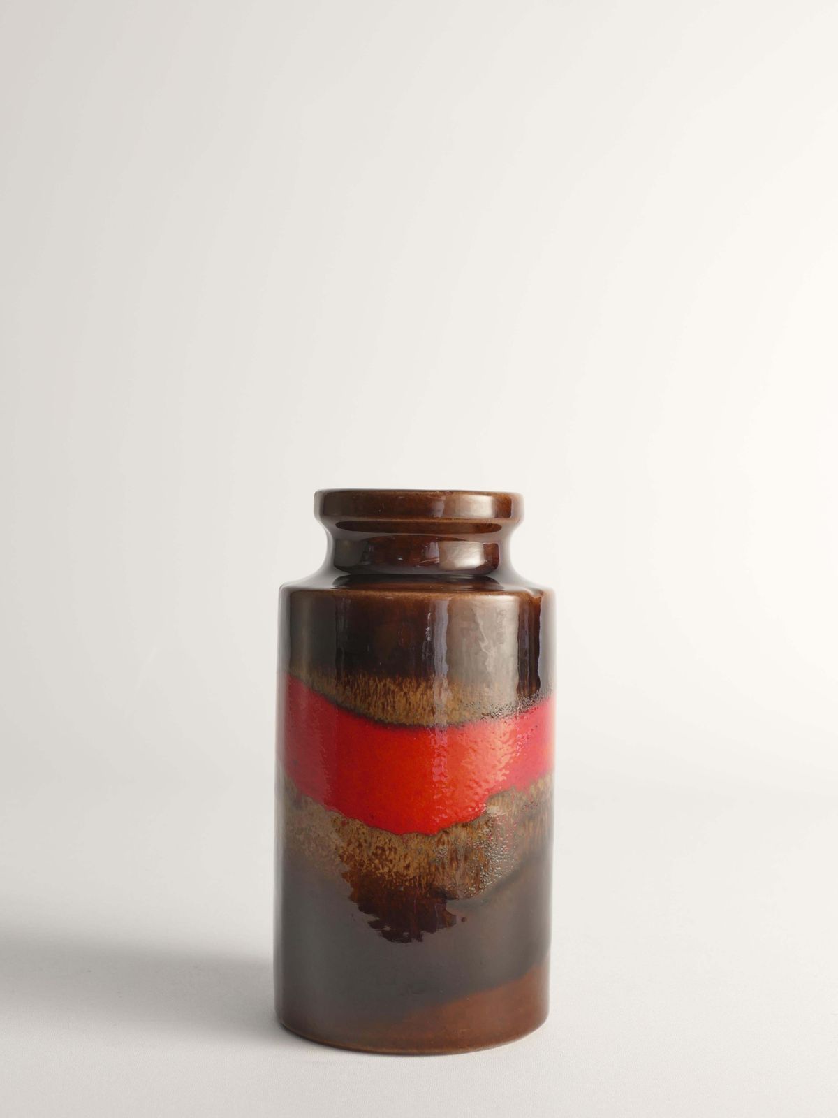 Mid Century Modern Fat Lava Red And Brown Stoneware Vase By Scheurich, W Germany photo Home Decor