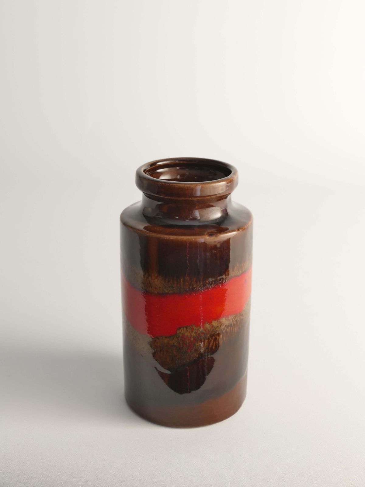 Mid Century Modern Fat Lava Red And Brown Stoneware Vase By Scheurich, W Germany photo 185.0