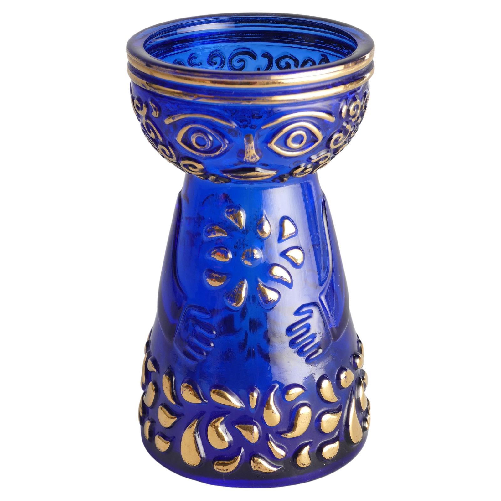 Mid Century Modern Cobalt Blue And Gold Glass Hyacinth Vase By Walther Glas