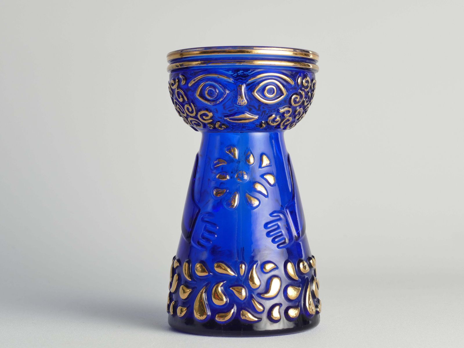 Mid Century Modern Cobalt Blue And Gold Glass Hyacinth Vase By Walther Glas photo furniture