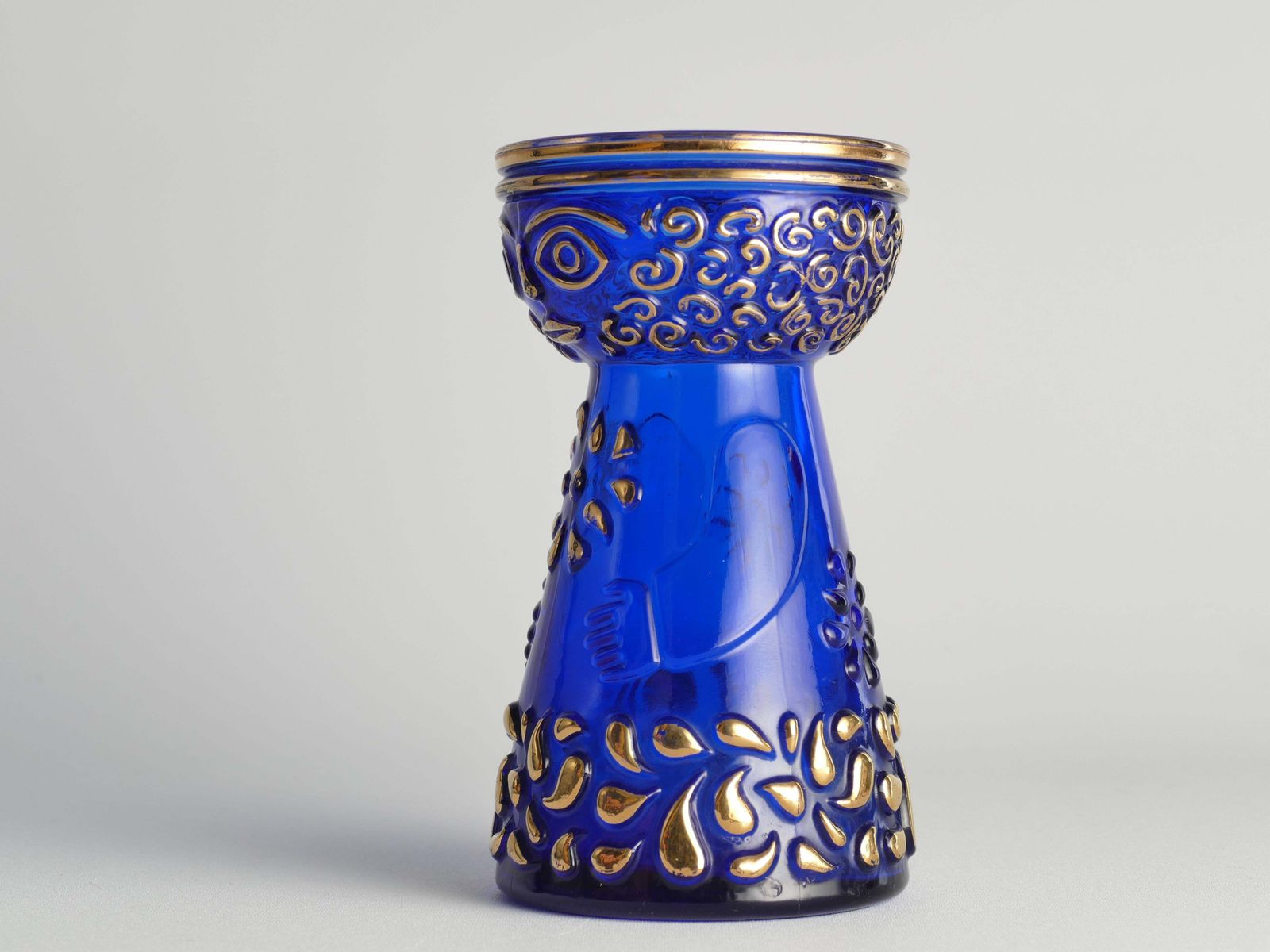 photo furniture Mid Century Modern Cobalt Blue And Gold Glass Hyacinth Vase By Walther Glas