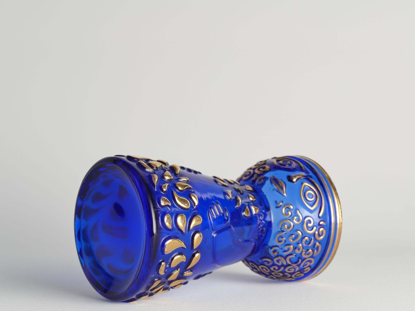 170.0 Mid Century Modern Cobalt Blue And Gold Glass Hyacinth Vase By Walther Glas photo