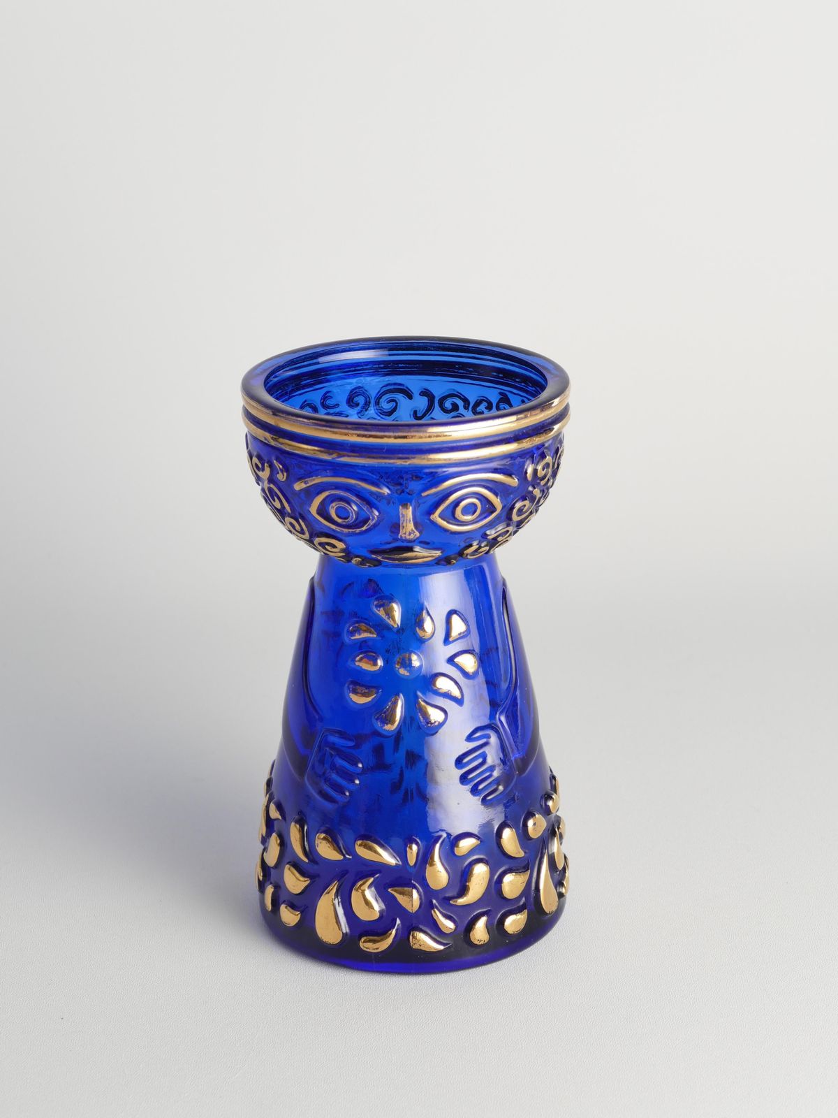 photo vintage Mid Century Modern Cobalt Blue And Gold Glass Hyacinth Vase By Walther Glas