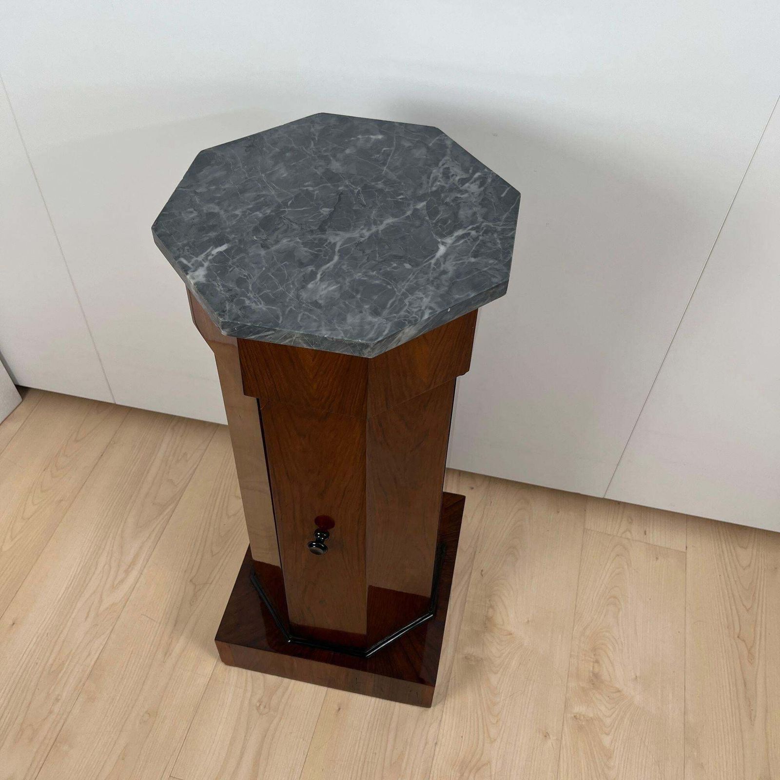 Biedermeier Drum Cabinet, Walnut Veneer, Marble, France Circa 1830 photo Furniture