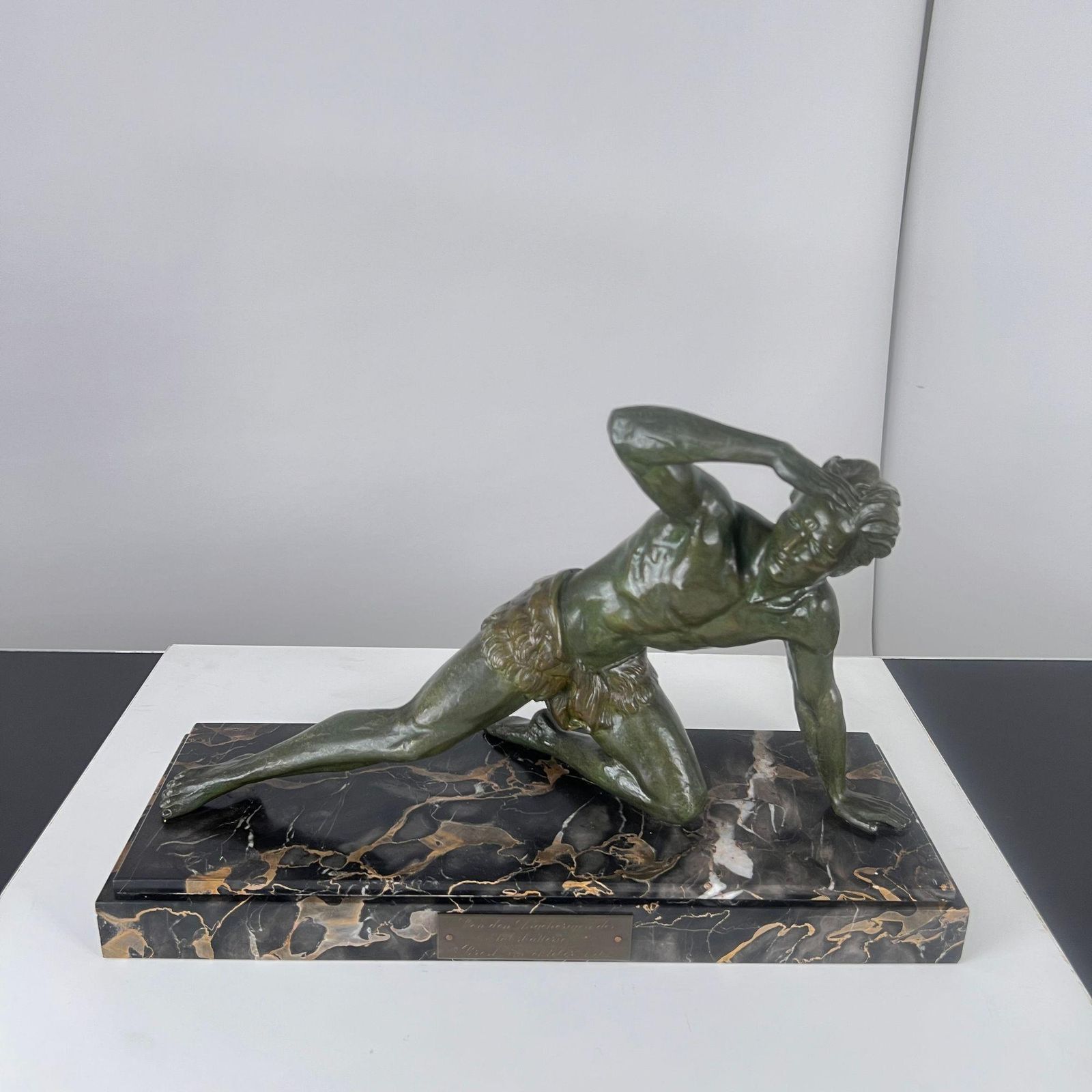 Art Deco Male Sculpture, Bronze, Marble, France Circa 1930 photo Art