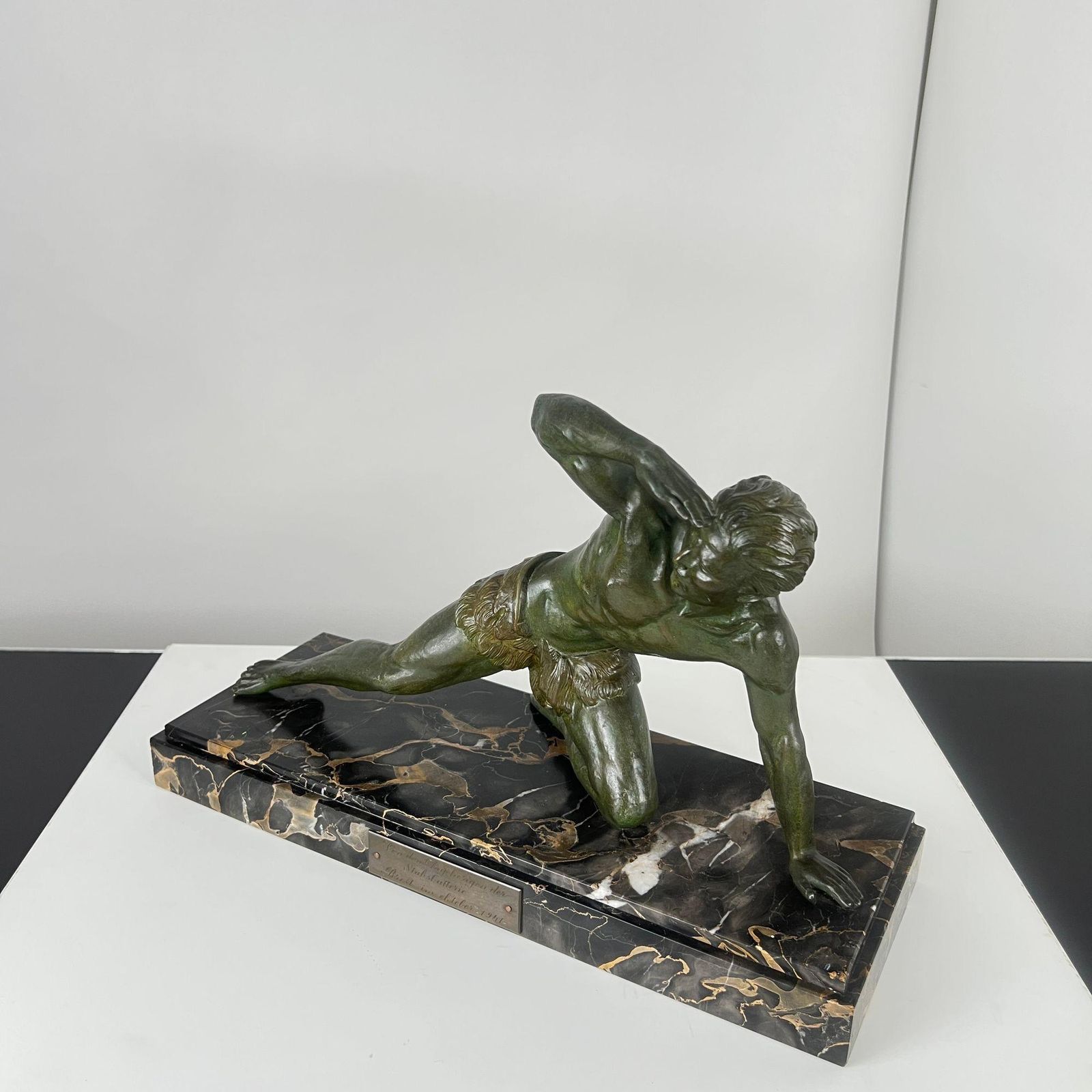 Art Deco Male Sculpture, Bronze, Marble, France Circa 1930 photo vinterior