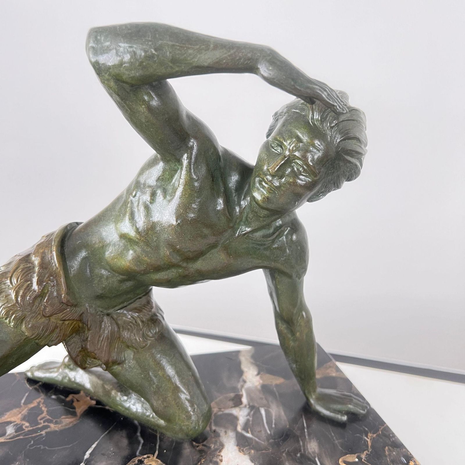 Art Deco Male Sculpture, Bronze, Marble, France Circa 1930 photo vintage