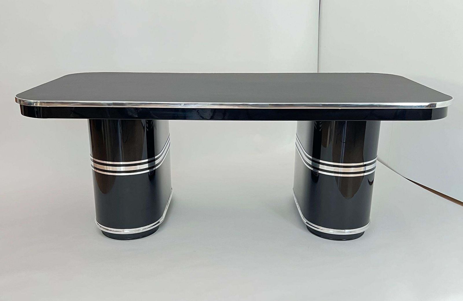 Mauser Desk ‚New York‘, Black Lacquer, Metal, Linoleum, Germany Circa 1950 photo furniture