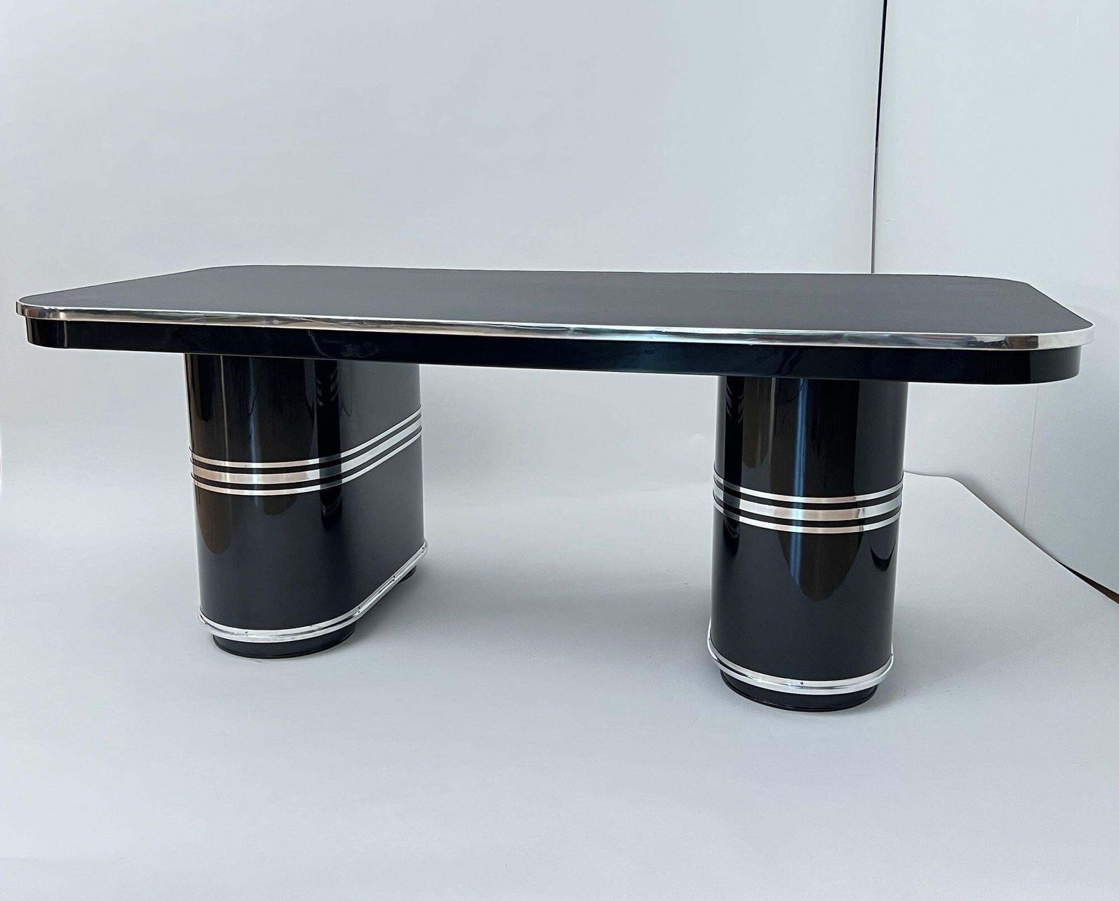 Mauser Desk ‚New York‘, Black Lacquer, Metal, Linoleum, Germany Circa 1950 photo 11837.0