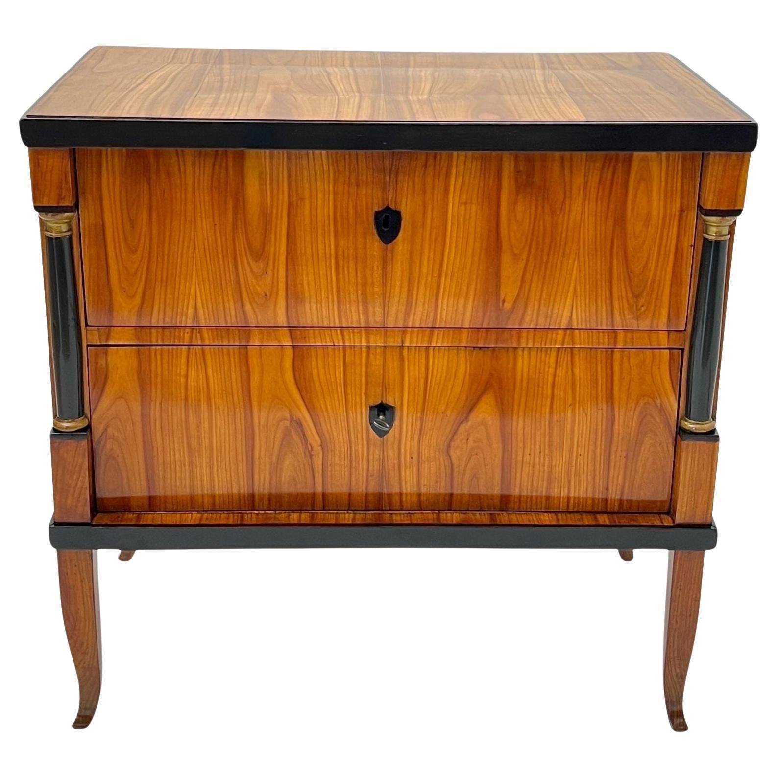 Biedermeier Commode, Cherry Wood, Ebonized, Gilded, Franconia Circa 1820