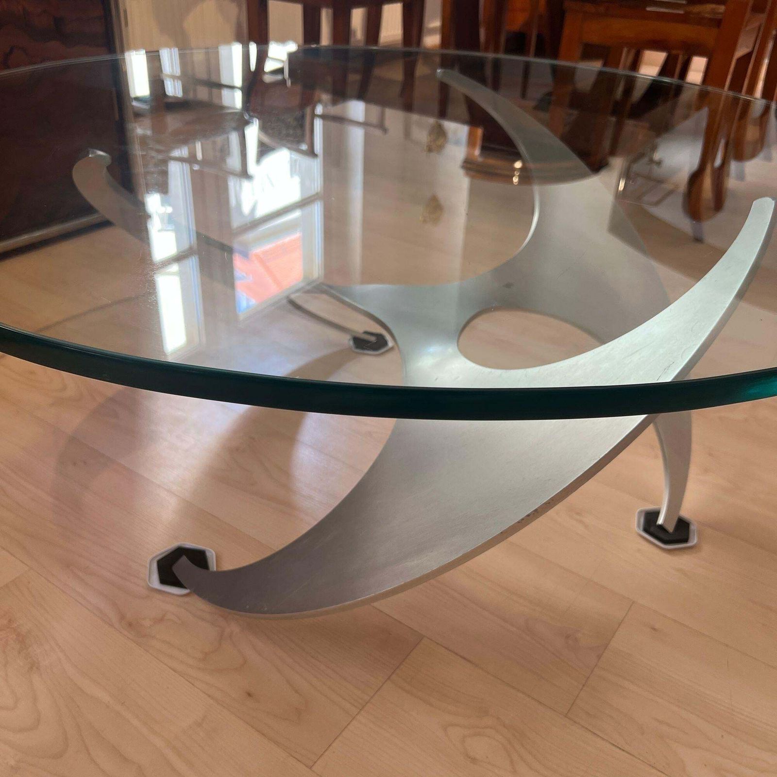 Design Coffee Table By Knut Hesterberg, Aluminum And Glass, Germany, 1960s photo vintage