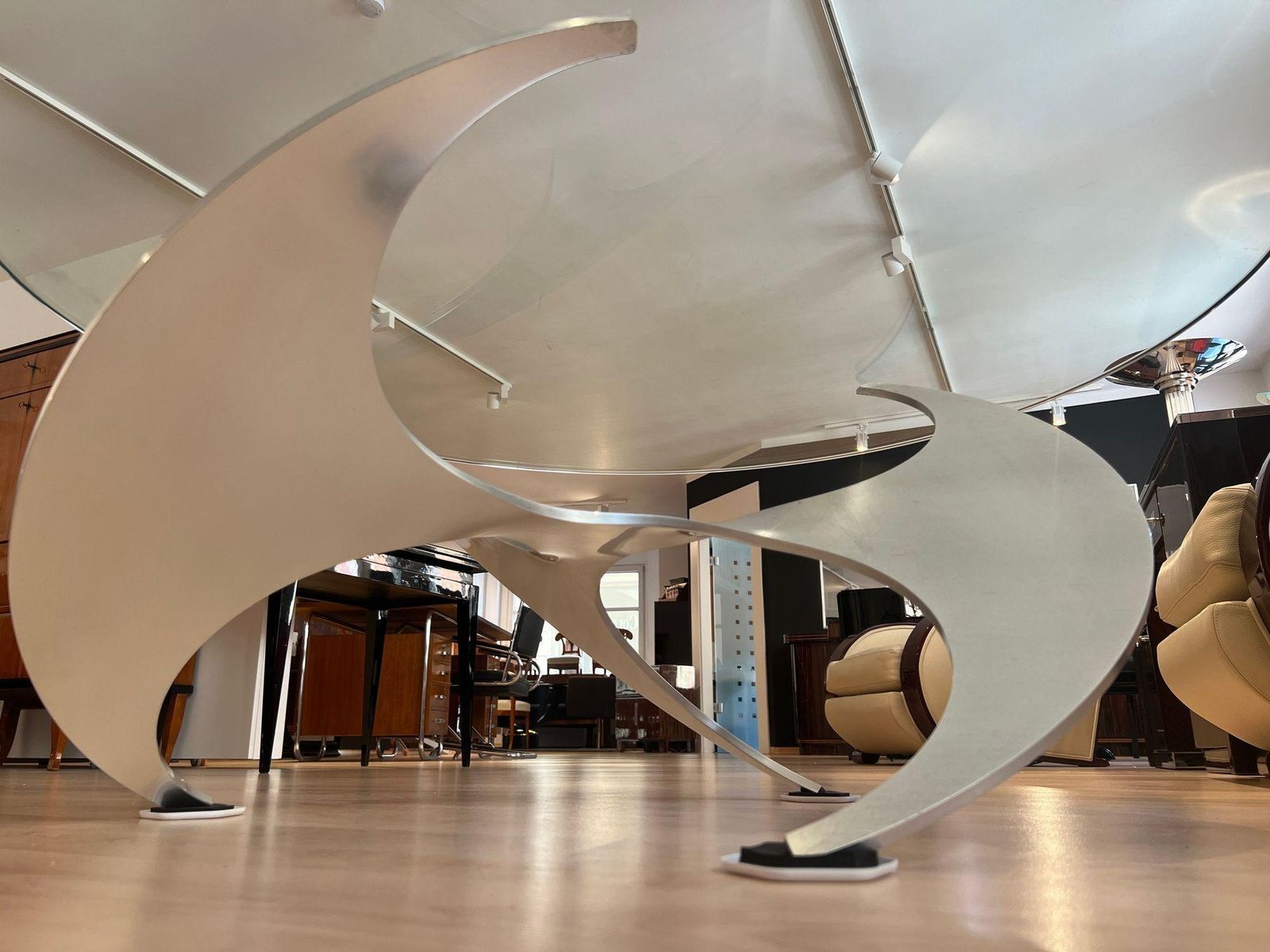 Furniture Design Coffee Table By Knut Hesterberg, Aluminum And Glass, Germany, 1960s photo