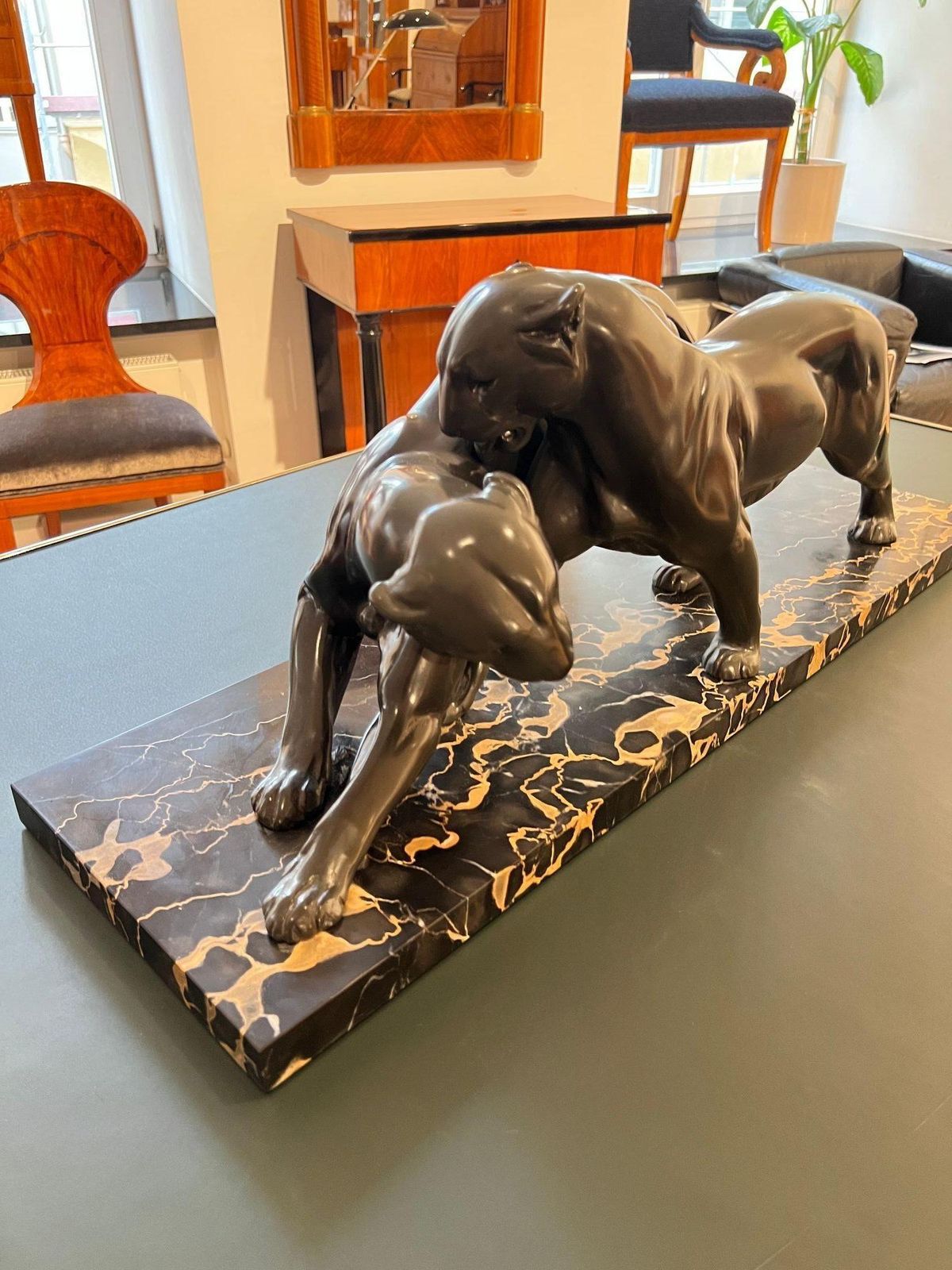 photo furniture Art Deco Pair Of Panthers, Signed Plagnet, Spelter, Marble, France Circa 1930