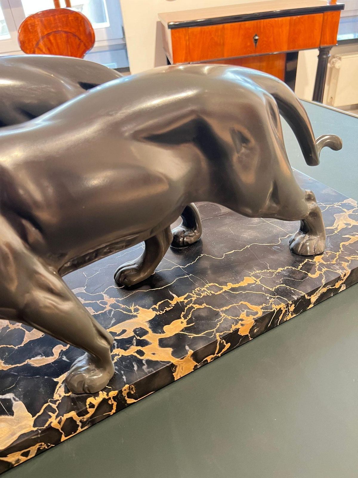 photo vinterior Art Deco Pair Of Panthers, Signed Plagnet, Spelter, Marble, France Circa 1930