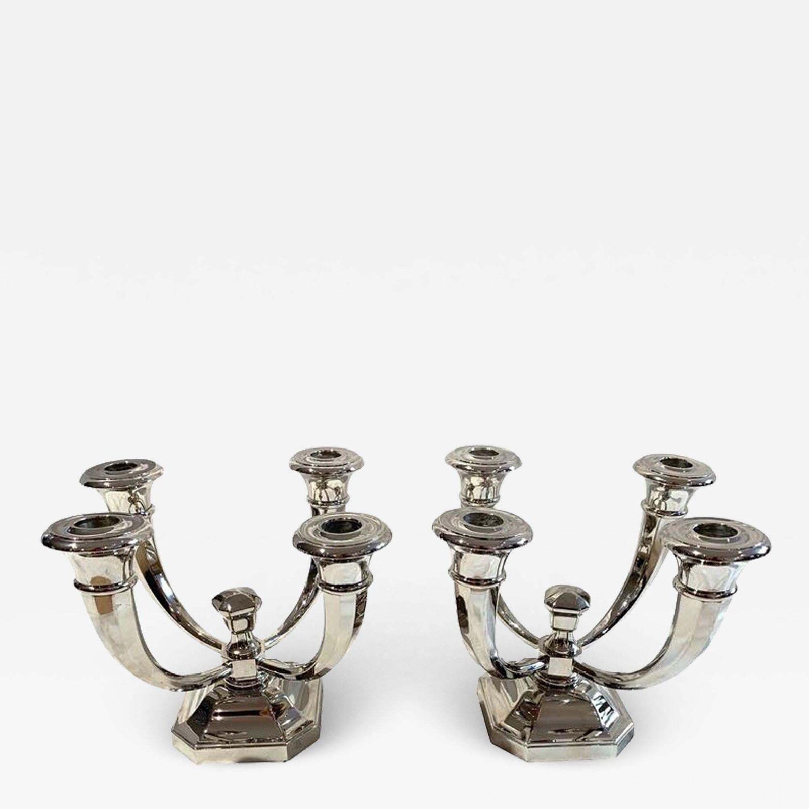 Pair Of Art Deco Candlesticks By J. Leleu, Nickel Plate, Bronze, France, C. 1930