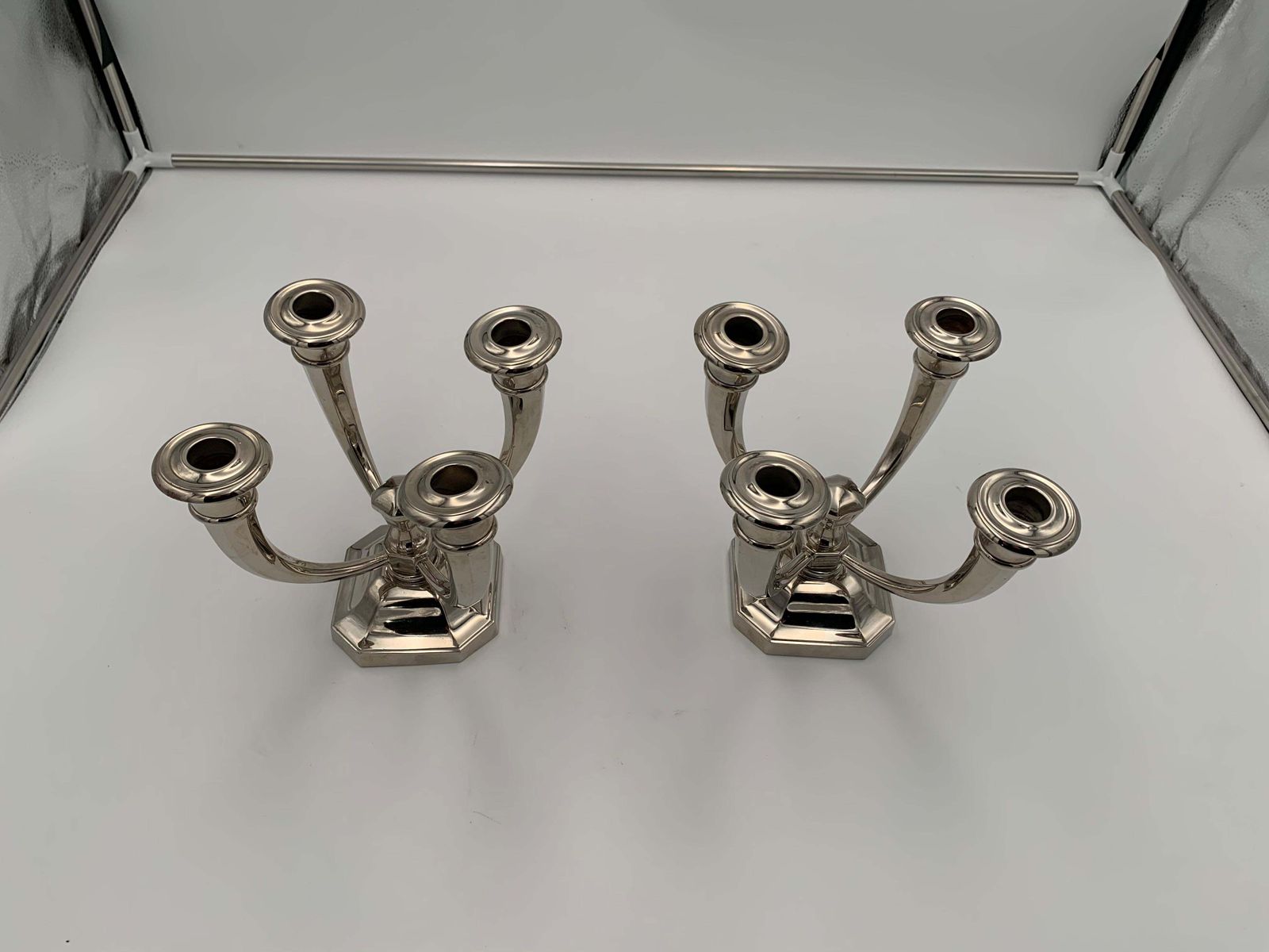 Pair Of Art Deco Candlesticks By J. Leleu, Nickel Plate, Bronze, France, C. 1930 photo for sale