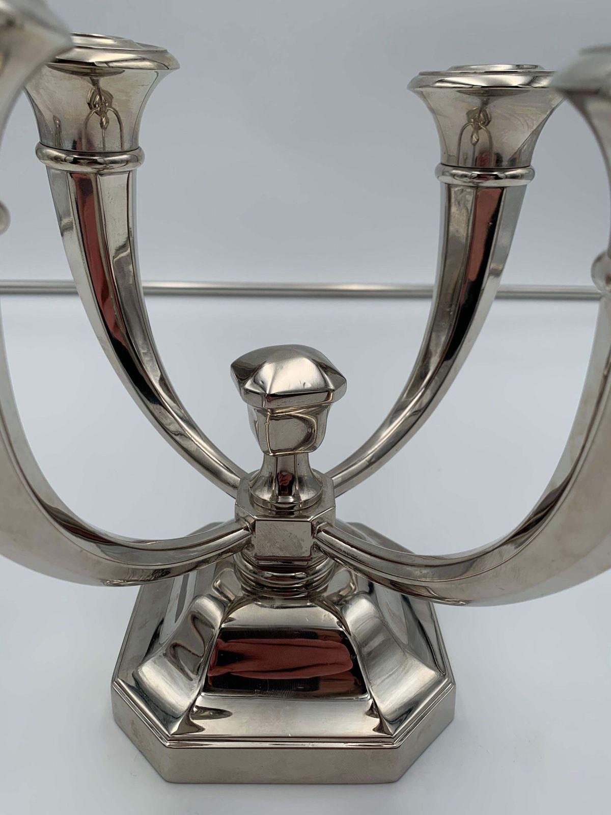 Pair Of Art Deco Candlesticks By J. Leleu, Nickel Plate, Bronze, France, C. 1930 photo buy