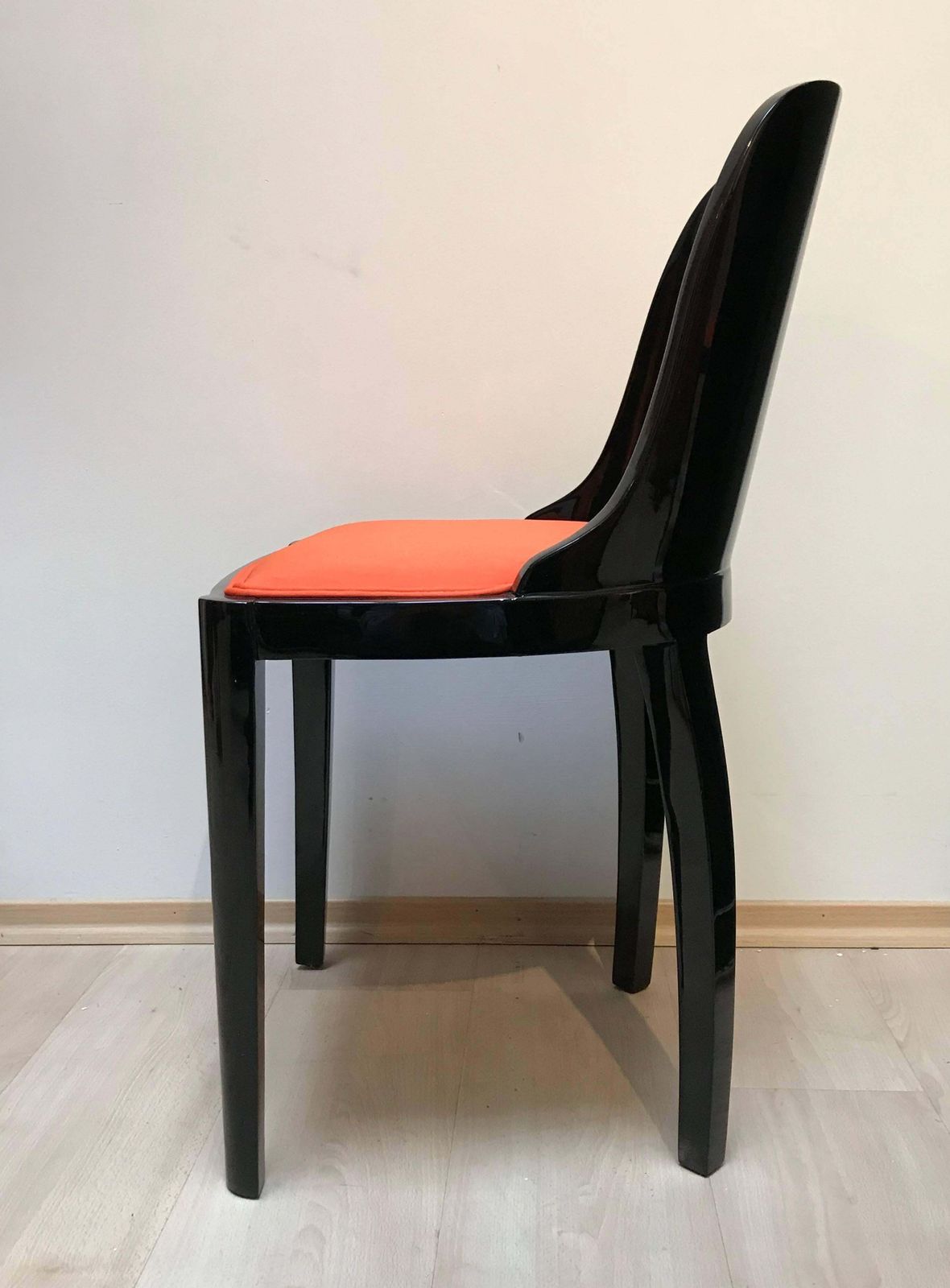 photo furniture Art Deco Chair, Ebonized Wood, Orange Fabric, France, Circa 1930