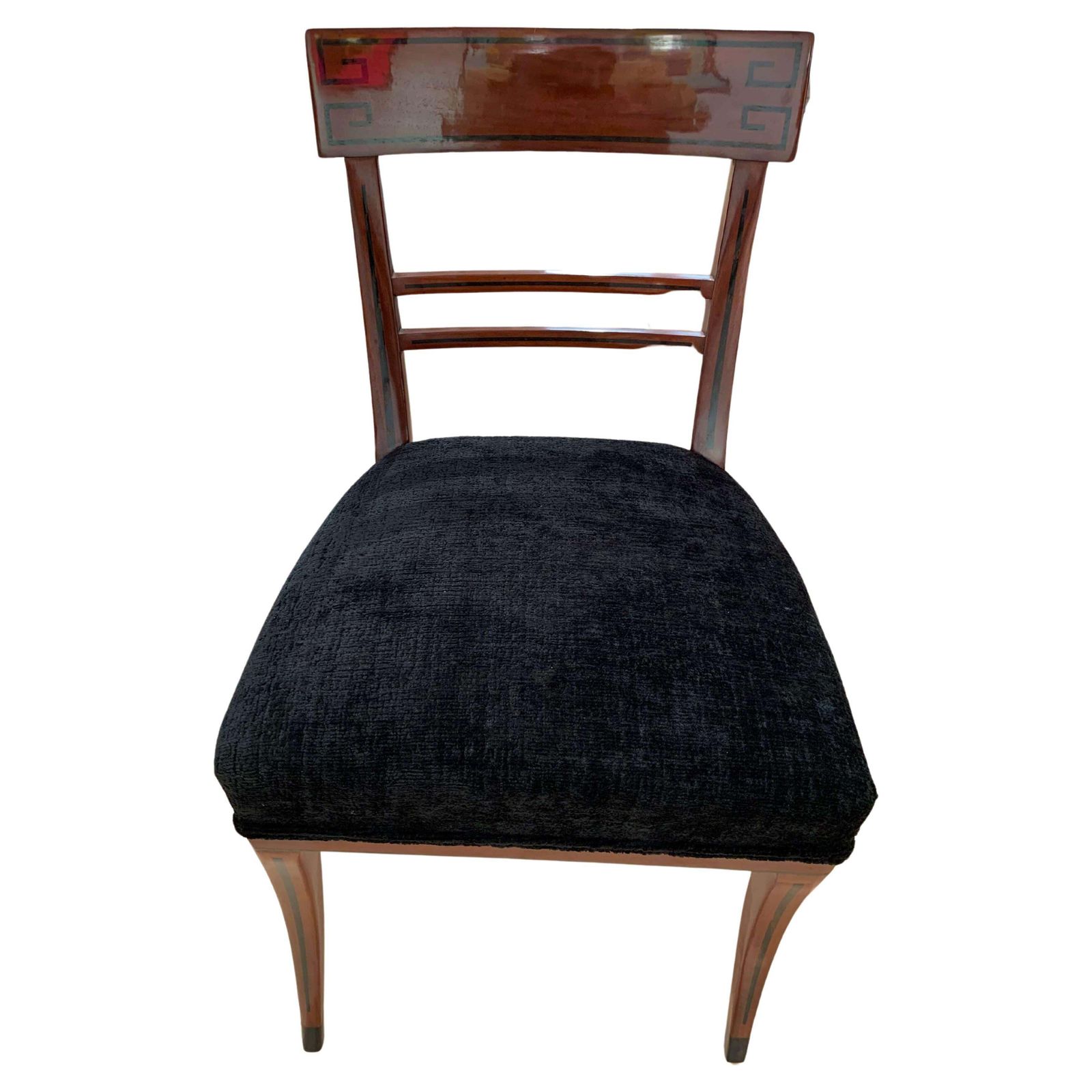 Biedermeier Side Chair, Mahogany, Ebony Inlays, Black Velvet, Austria Circa 1820 photo for sale