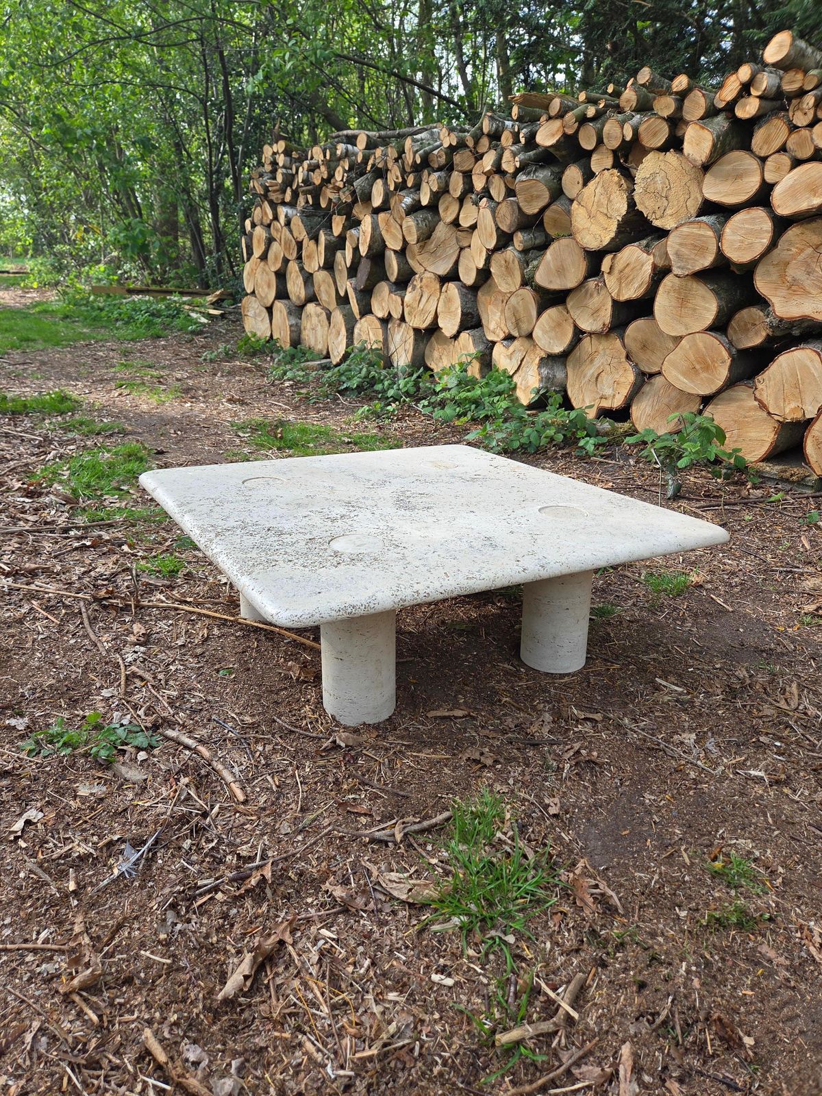 Rough Travertine Coffee Table By "Angelo Mangiarotti" For Up & Up, Made In Italy photo buy