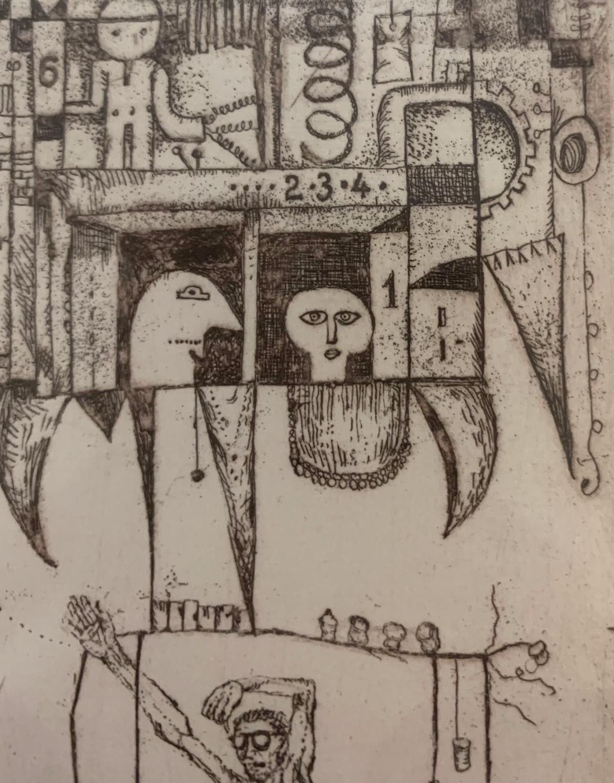 Leszek Rózgaelevator. Figurative Etching Print, Nude, Black &White, Polish Artist1967 photo furniture