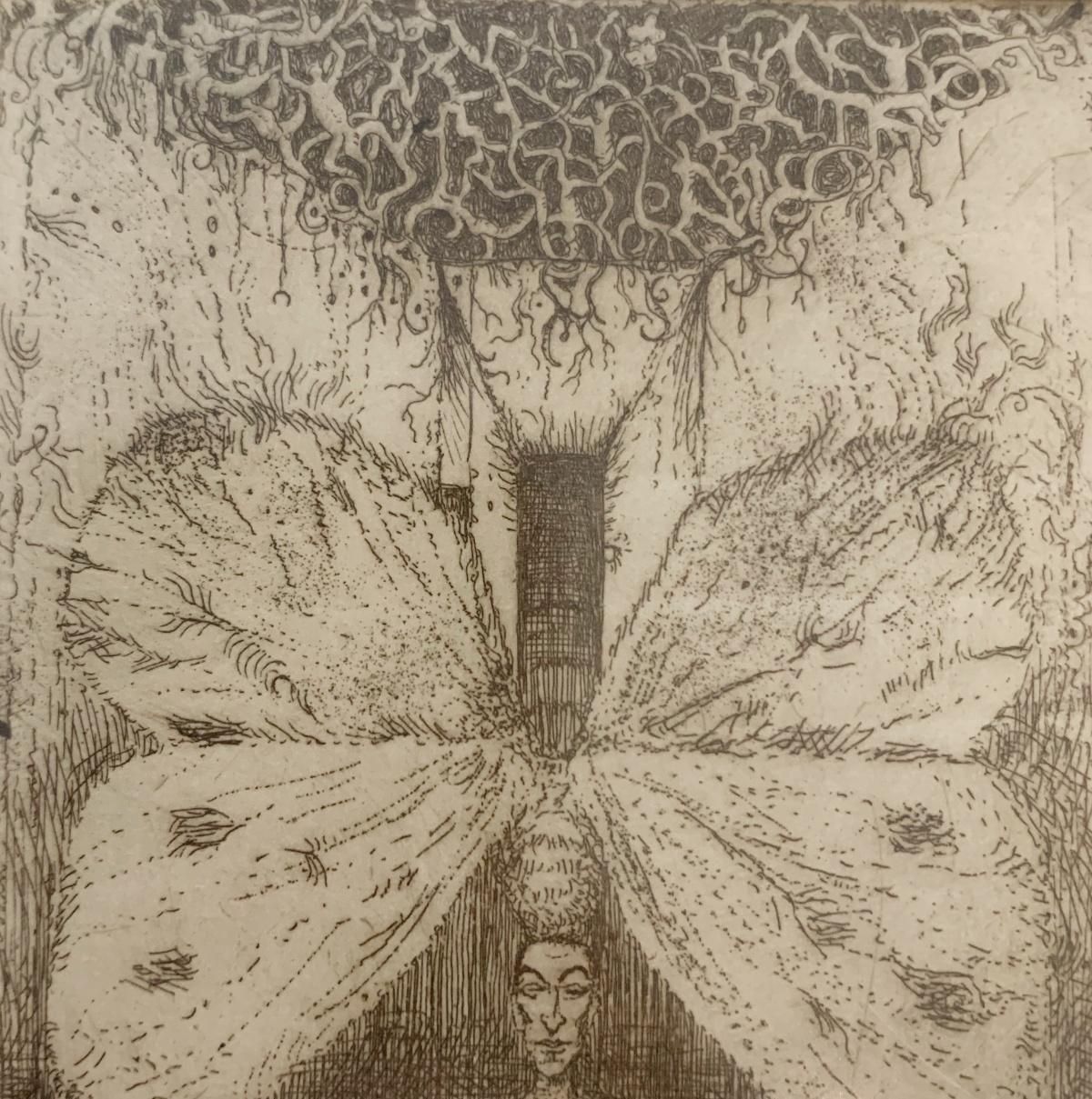 Leszek Rózgatrained Butterfly. Figurative Etching, Monochromatic, Surrealism, Polish Artist1967 photo for sale