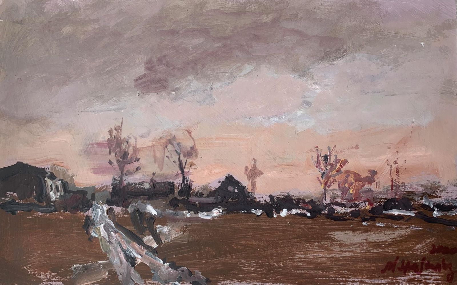 Magdalena Spasowiczuntitled. Oil On Cardboard, Figurative, Landscape, Polish Art2000
