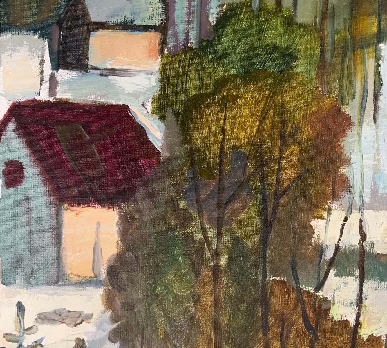 Marek Niedojadłohouses With Mountain Backdrop. Oil Landscape Painting, Figurative, Polish Art2024 photo 943.0
