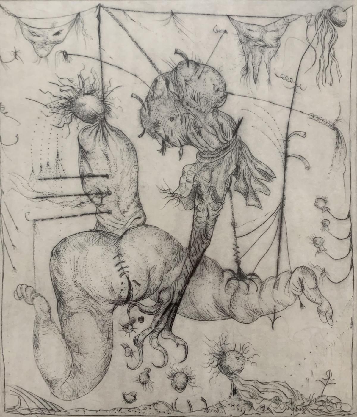 Leszek Rózgaa Duet. Surrealistic Etching, Monochromatic, Minimalistic, Polish Art1971