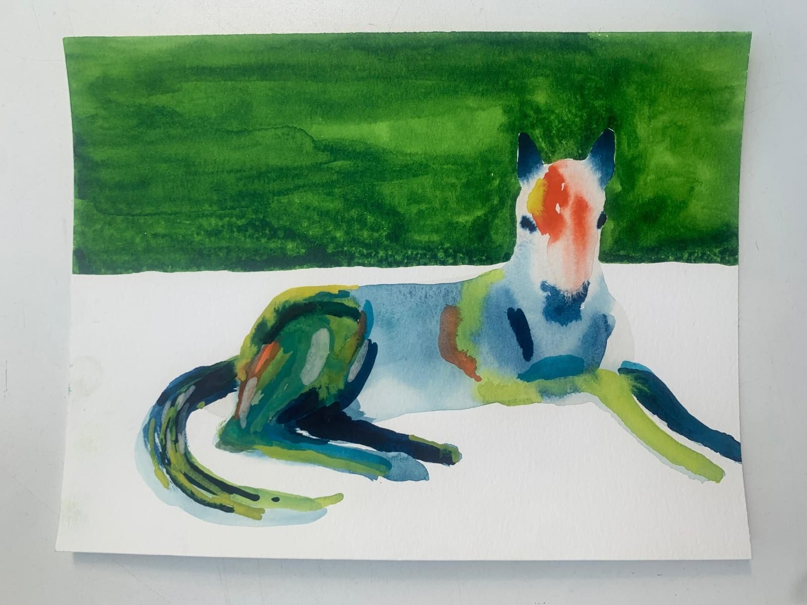 Hanna Ilczyszynnocefresca. Colorful Figurative Watercolor Drawing, Horse, Polish Artist2024 photo furniture