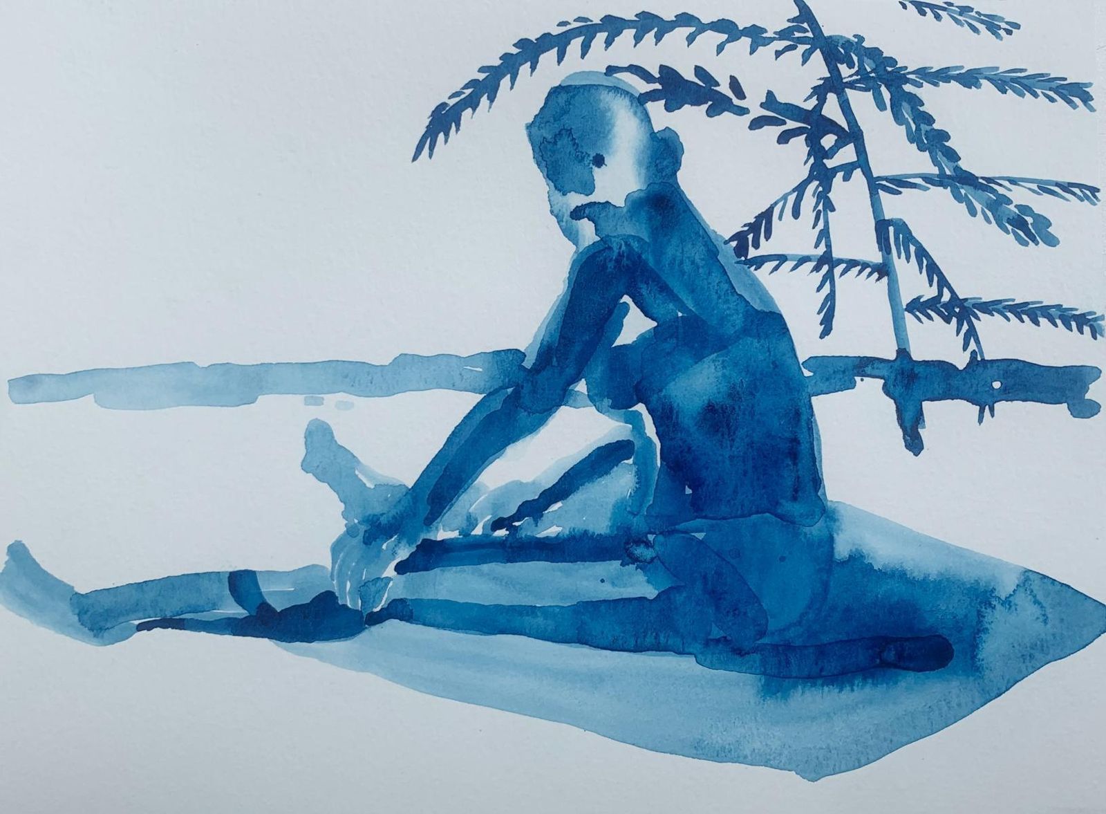 Hanna Ilczyszynhot. Monochromatic Figurative Watercolor Drawing, Polish Art2022