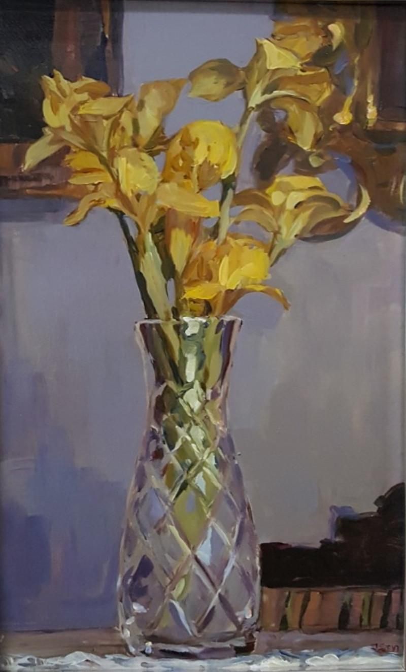 Janusz Szpytirises. Floral Still Life Acrylic Painting, Classic, Realistic, Polish Artist2012