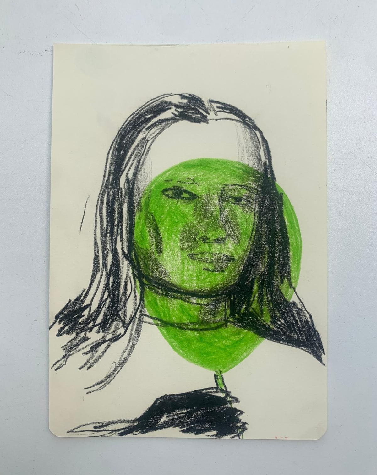 Hanna Ilczyszyngirl With A Baloon. Figurative Ink And Crayons Drawing, Polish Art2024 photo furniture
