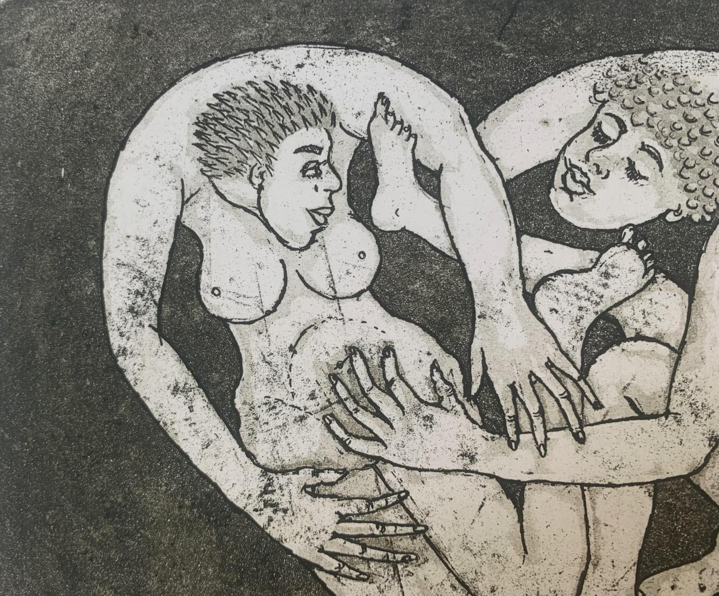 Czeslaw Tumielewiczin A Heart. Figurative Etching Print, Black & White, Nude, Romantic, Polish Art2007 photo furniture