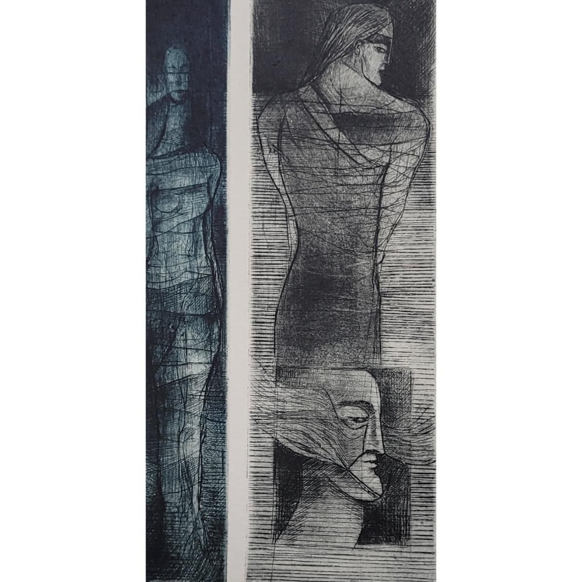 Ewa Kutylakorpheus. Drypoint Print, Black & White, Blue, Polish Artist2004