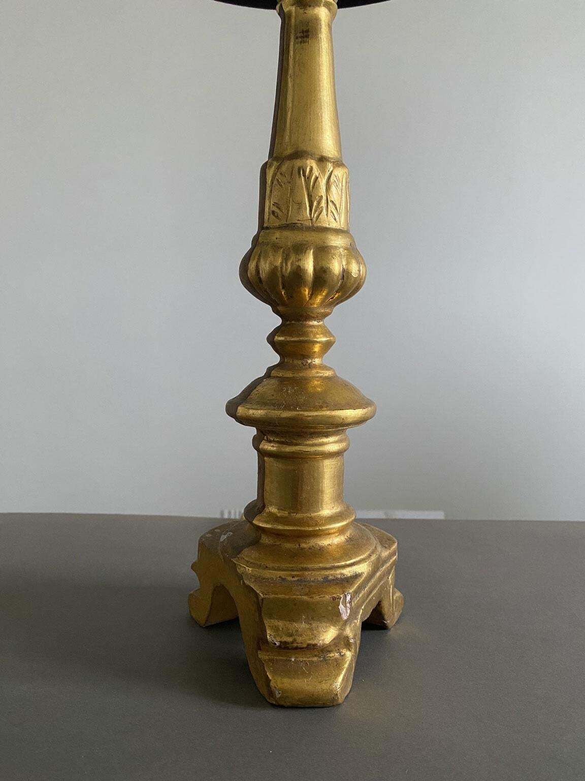 Italy Late 19th Century Pair Baroque Gilded Wooden Table Lamps photo Lighting