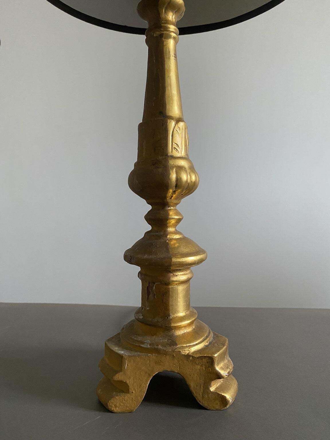 Italy Late 19th Century Pair Baroque Gilded Wooden Table Lamps photo vinterior