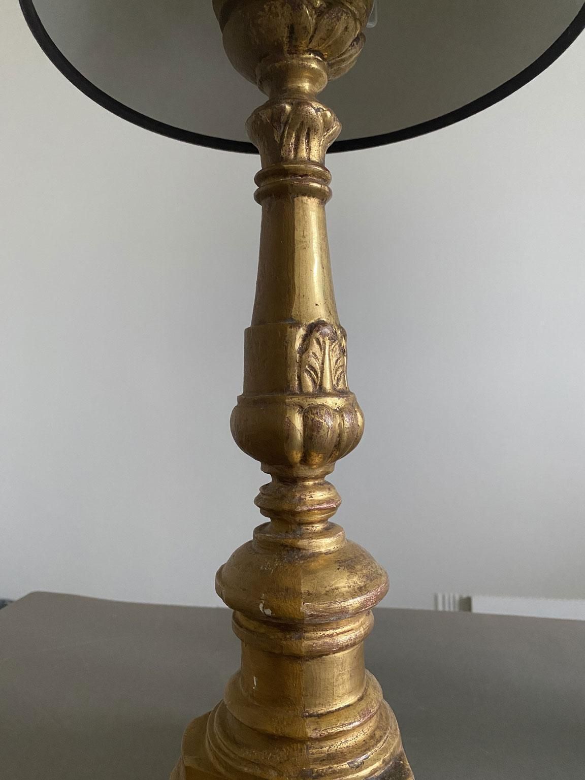 photo furniture Italy Late 19th Century Pair Baroque Gilded Wooden Table Lamps