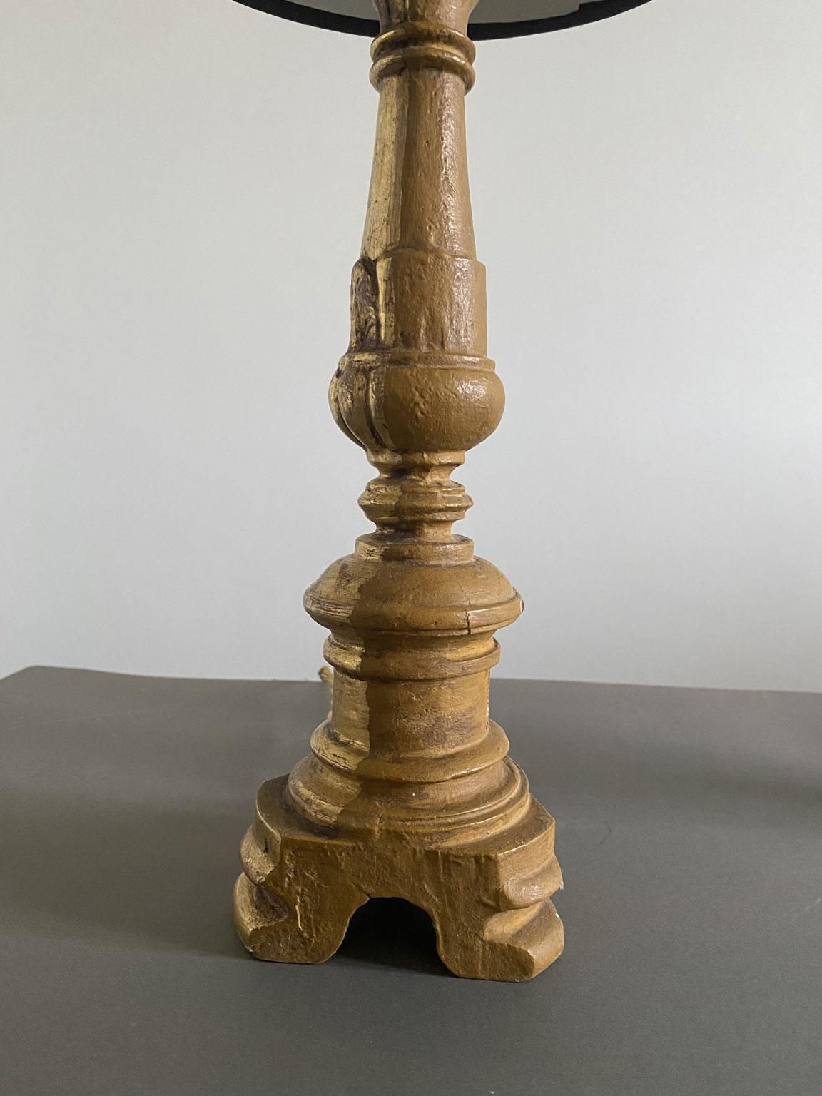 photo for sale Italy Late 19th Century Pair Baroque Gilded Wooden Table Lamps