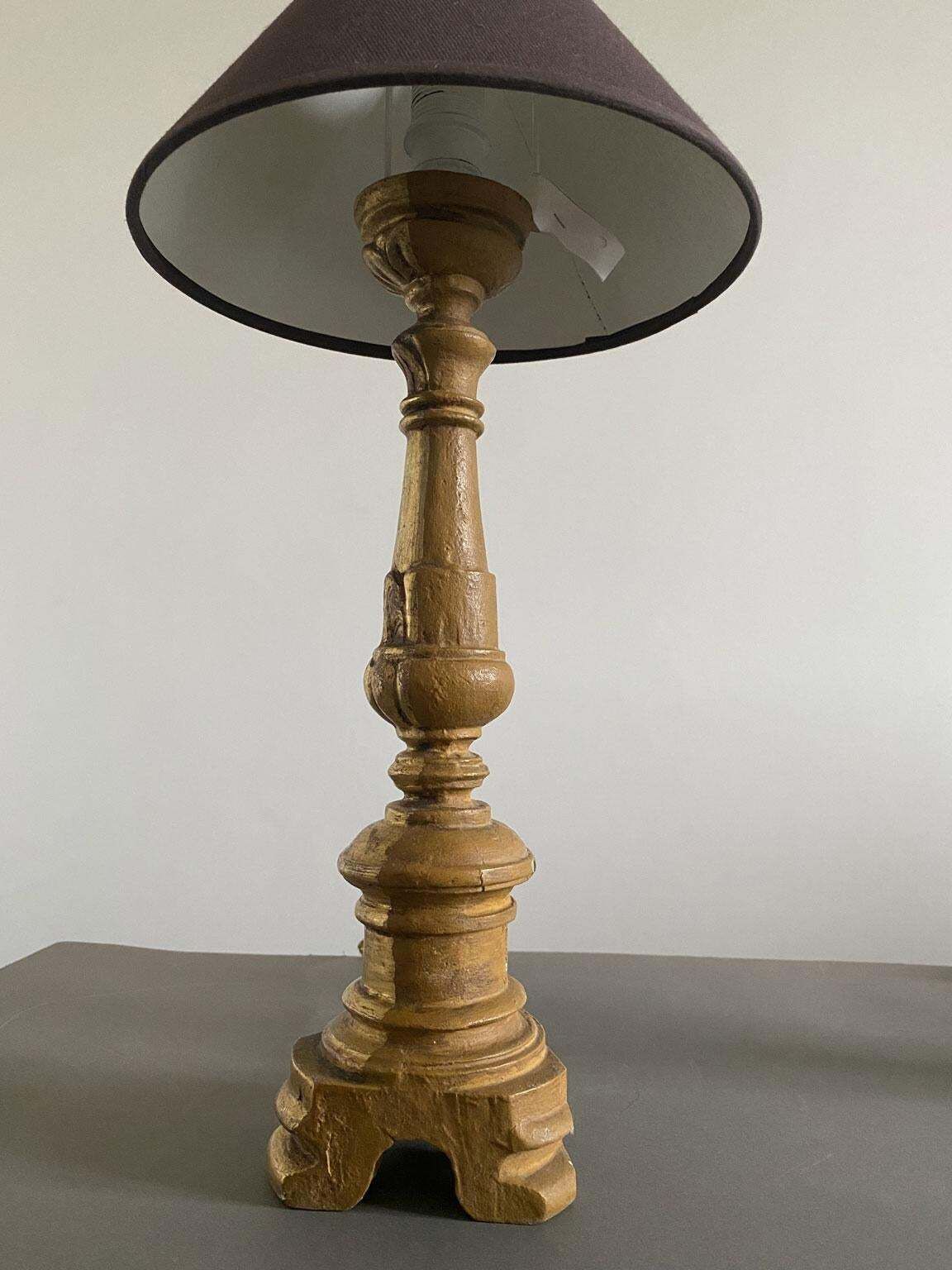 Lighting Italy Late 19th Century Pair Baroque Gilded Wooden Table Lamps photo