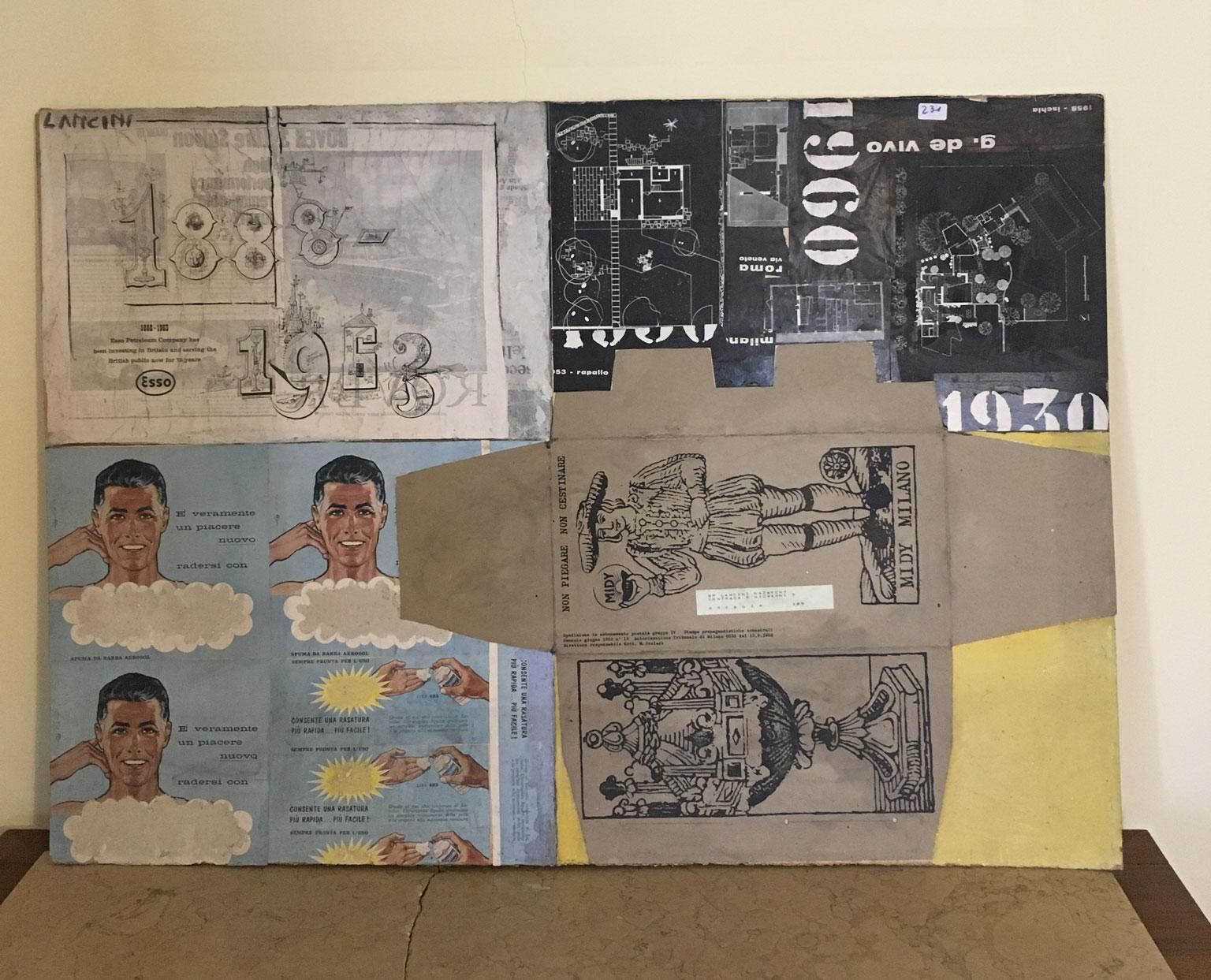 1960 Abstract Painting And Paper Collage By Ermete Lancini photo furniture