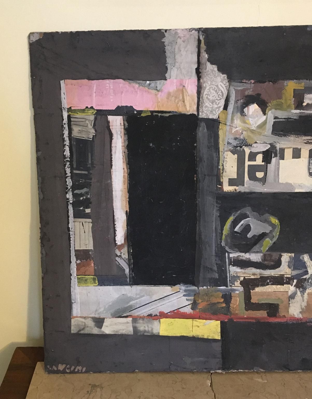 1962 Italy Abstract Painting And Paper Collage By Ermete Lancini photo Art