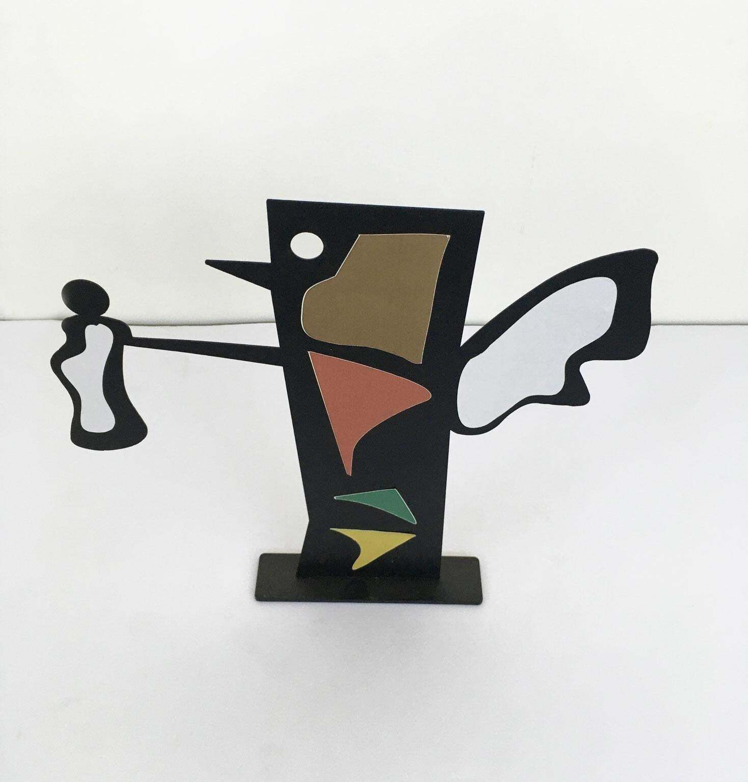 Italy 1980 Riccardo Dalisi Black Metal Painted Sculpture Caffellatte photo vintage