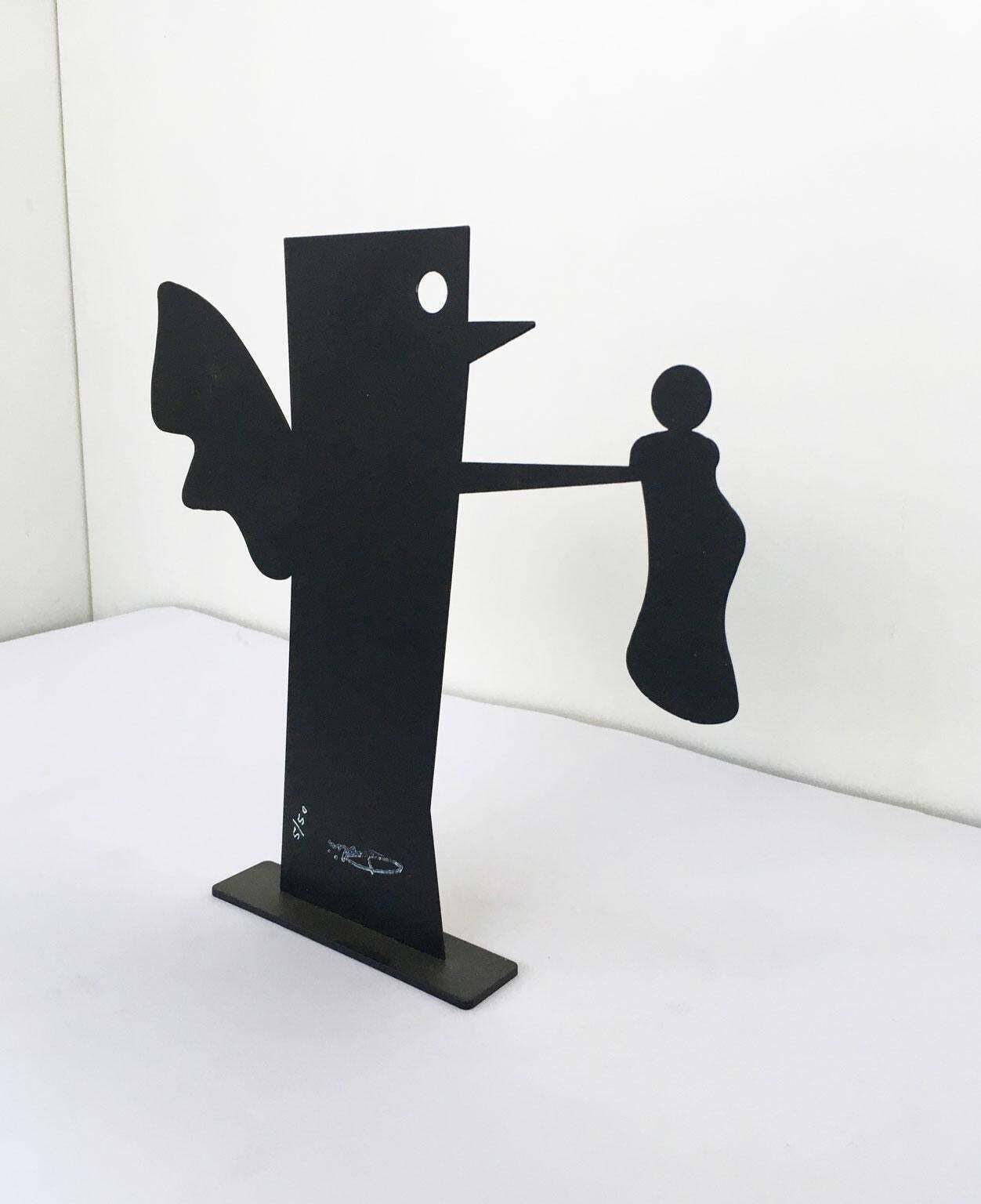 photo vintage Italy 1980 Riccardo Dalisi Black Metal Painted Sculpture Caffellatte