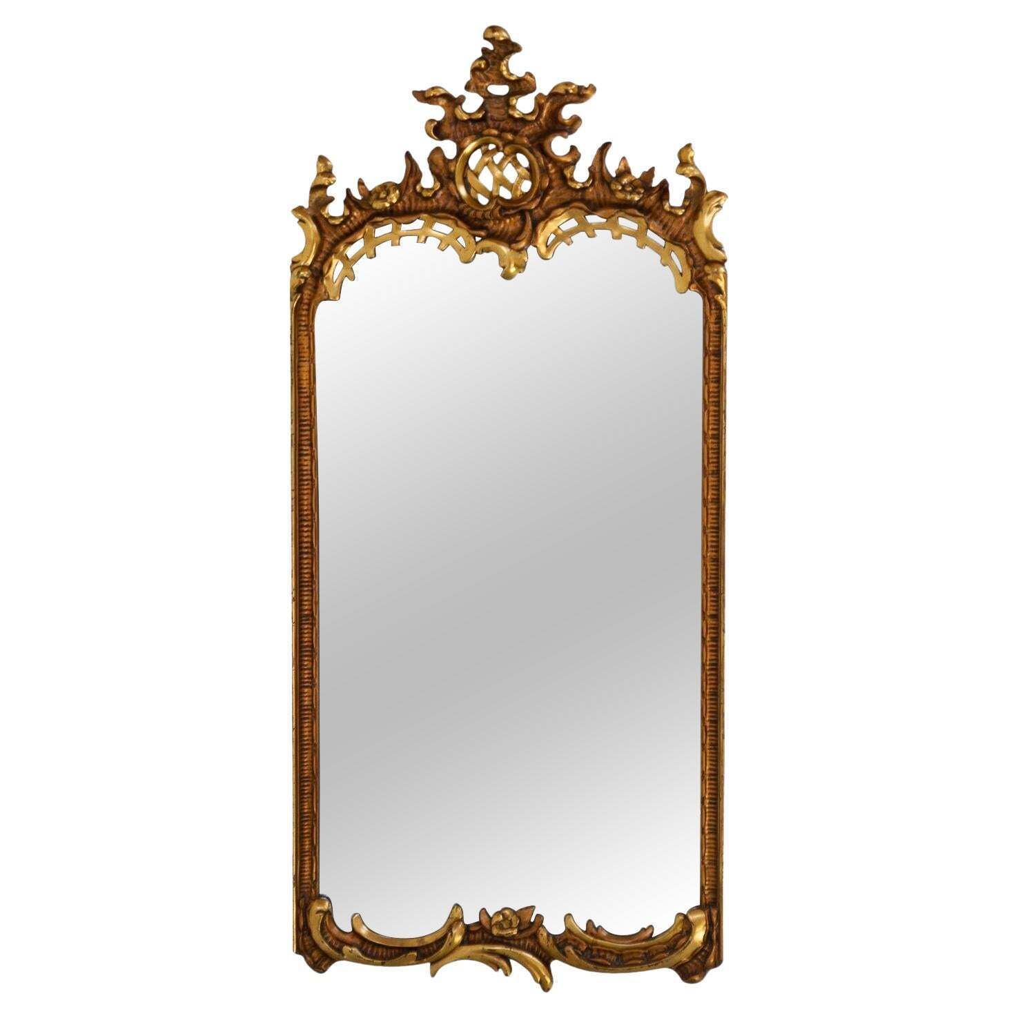 Antique Italian Rococo Style Carved Giltwood Mirror, Late 19th Century.