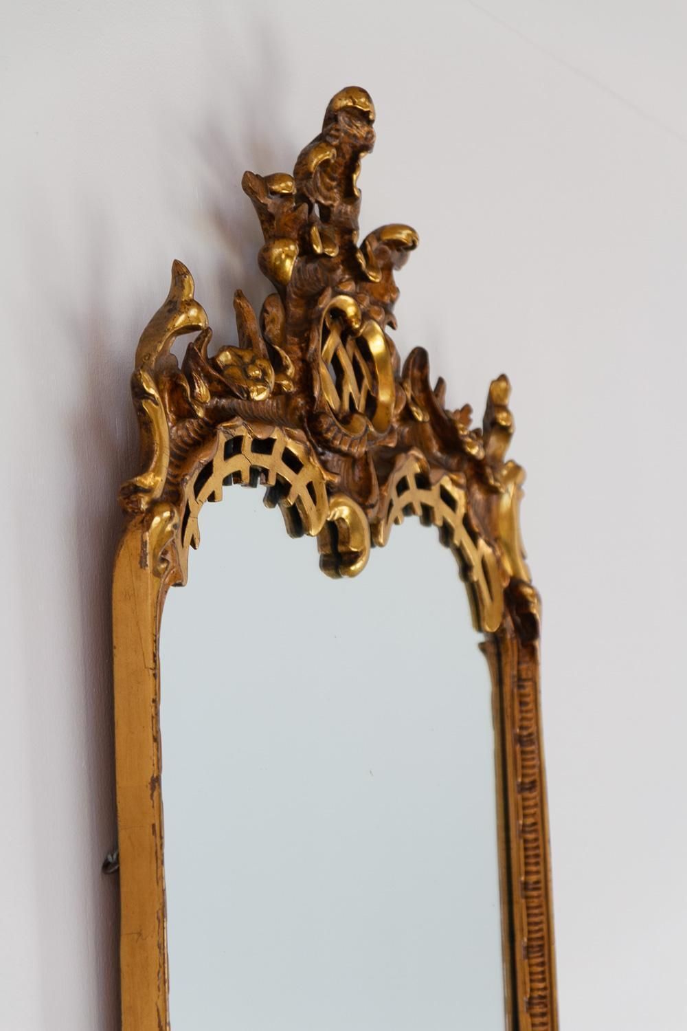 Antique Italian Rococo Style Carved Giltwood Mirror, Late 19th Century. photo for sale