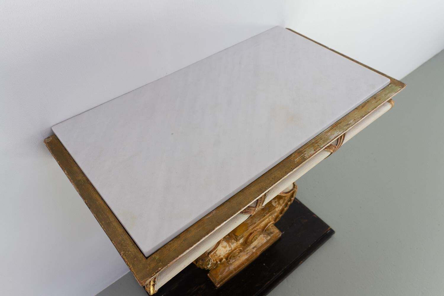 Swedish Gustavian Giltwood Console Table With Lyre And Marble Top, 1800s. photo vintage