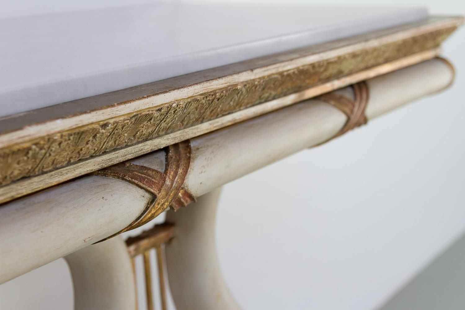 5061.0 Swedish Gustavian Giltwood Console Table With Lyre And Marble Top, 1800s. photo
