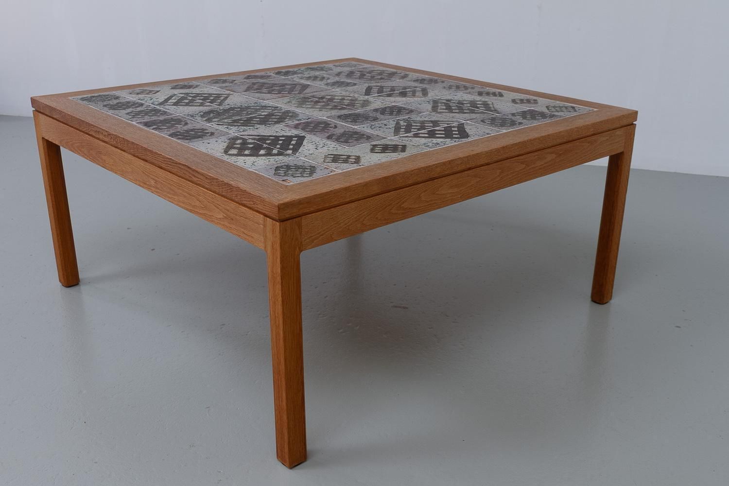 Furniture Danish Oak And Tile Coffee Table By Tue Poulsen, 1960s. photo