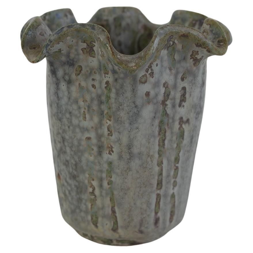 Arne Bang Stoneware Vase With Blue And Green Glaze, Denmark 1940s.